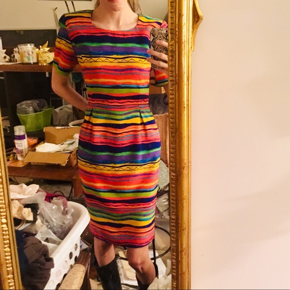 Vintage 80s Sag Harbor Rainbow Party Dress - Picture 3 of 14